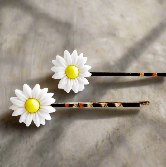 White Daisy Flower Hair Pins - Summer Boho Bobby Pins Set of 2