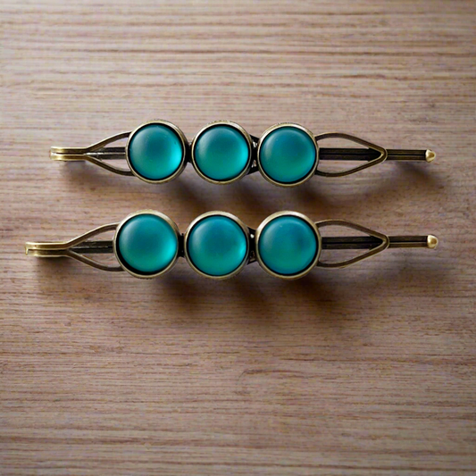 Horquillas para el pelo con diamantes de imitación de color azul satinado
