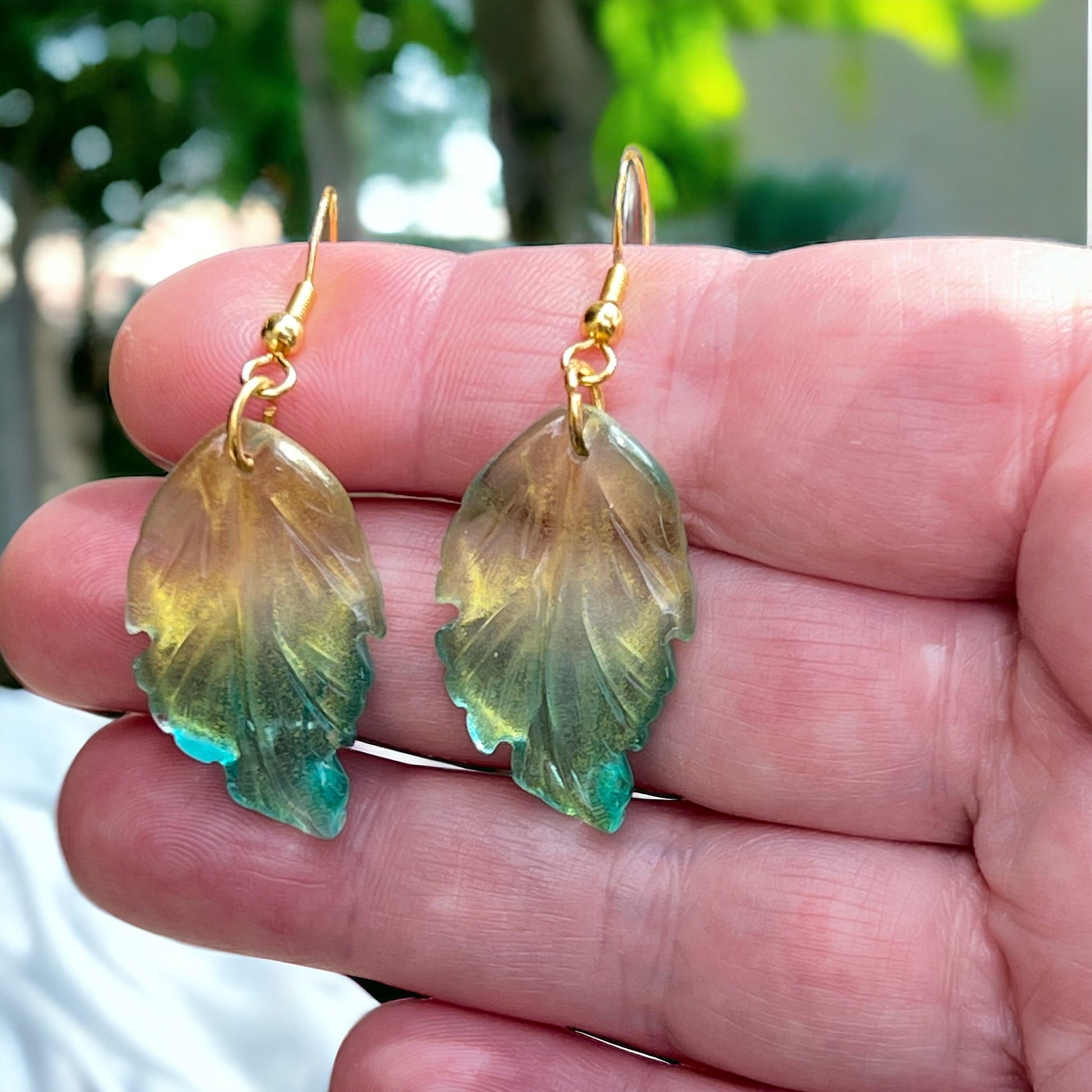 Czech Glass Leaf Earrings – Boho Nature-Inspired Dangles
