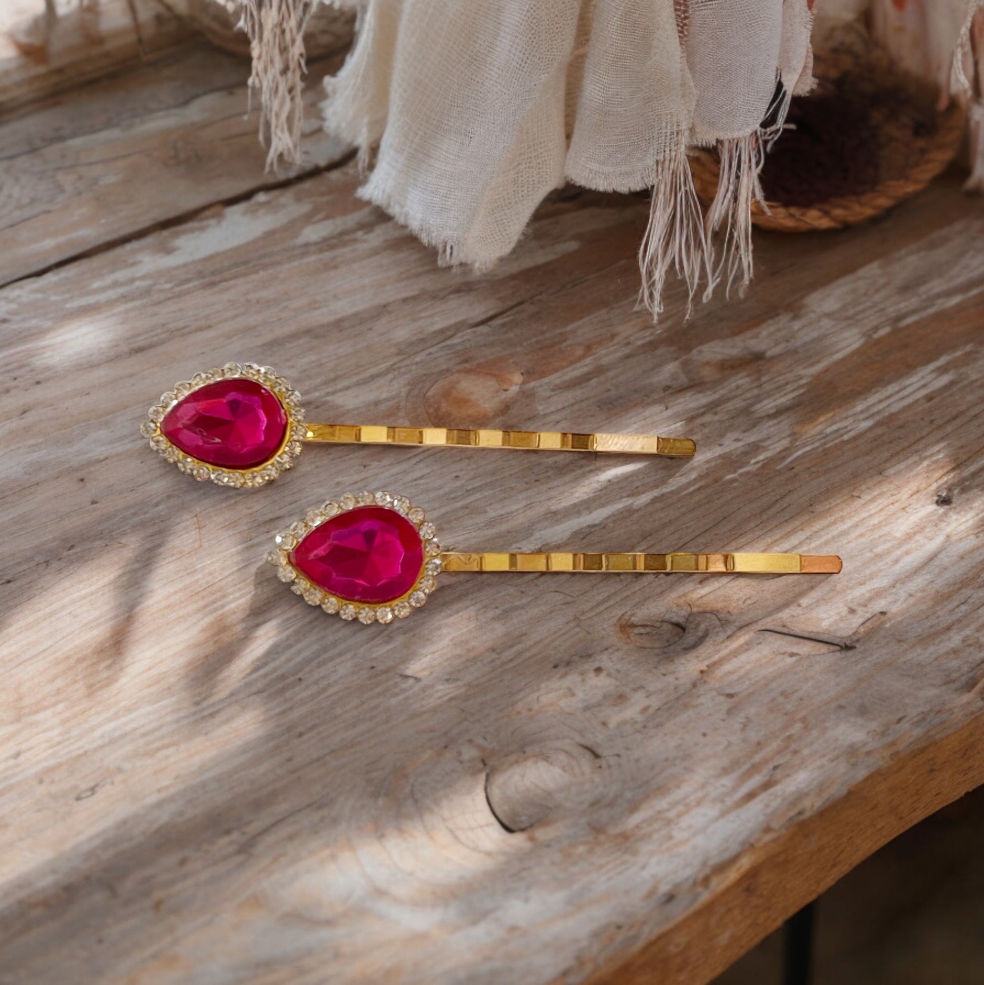 Hot Pink Teardrop Hair Pins – Set of 2 Boho Glam Accessories