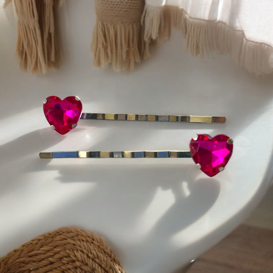 Pink Heart Hair Pins – Set of 2 Romantic Boho Accessories