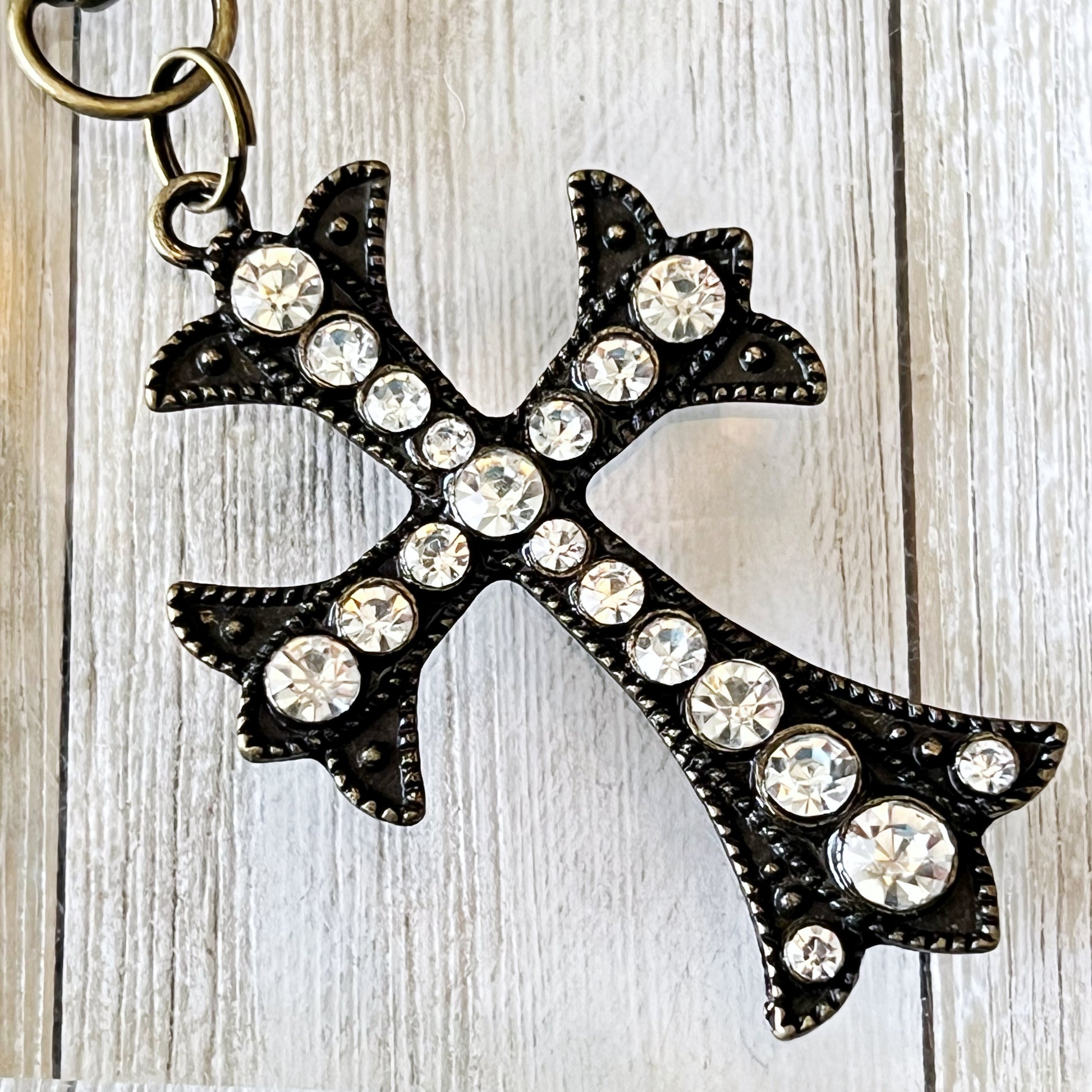 Rhinestone Cross Purse Charm – Vintage Bronze Crystal Keychain