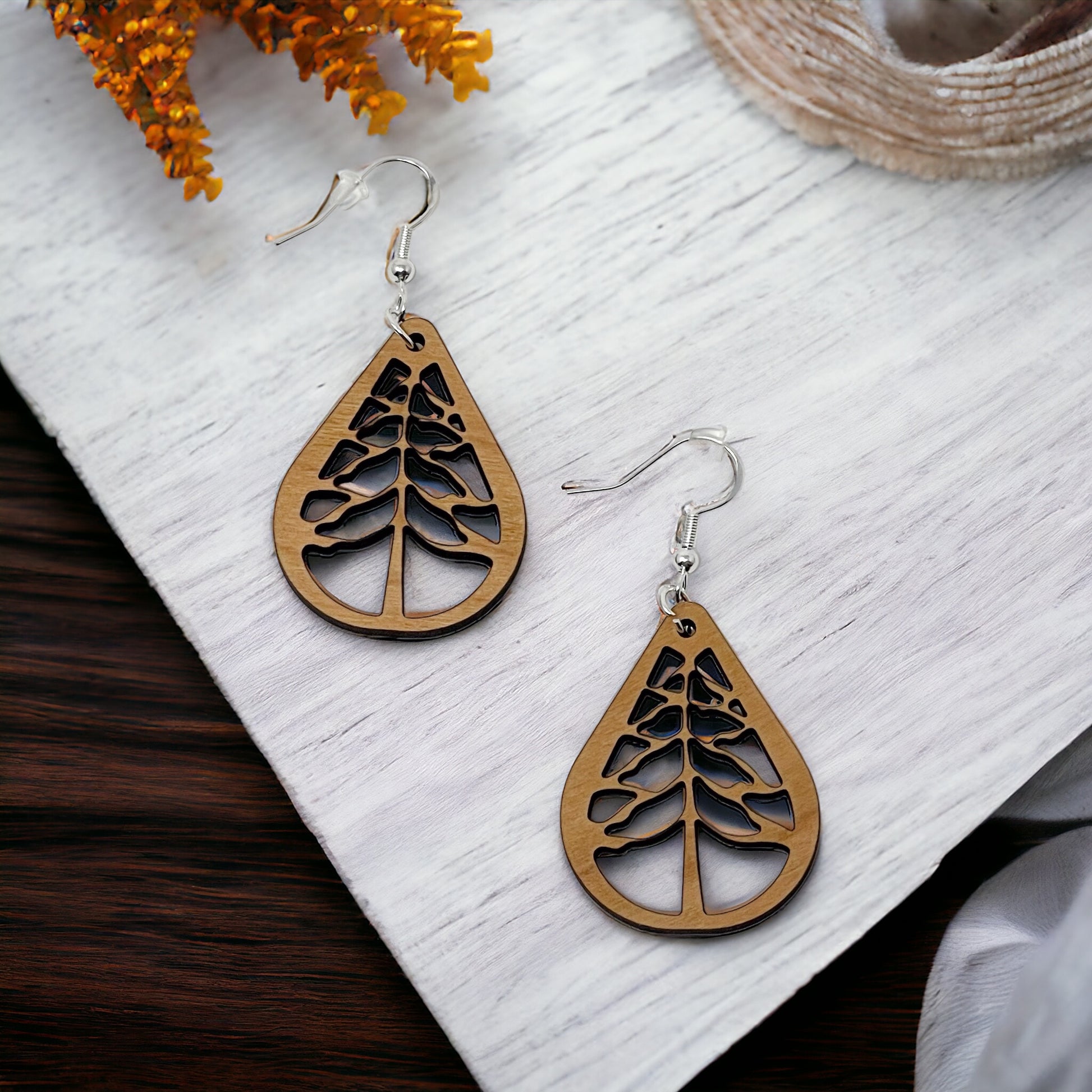 Woodland Tree Cutout Earrings – Teardrop Forest Nature Jewelry