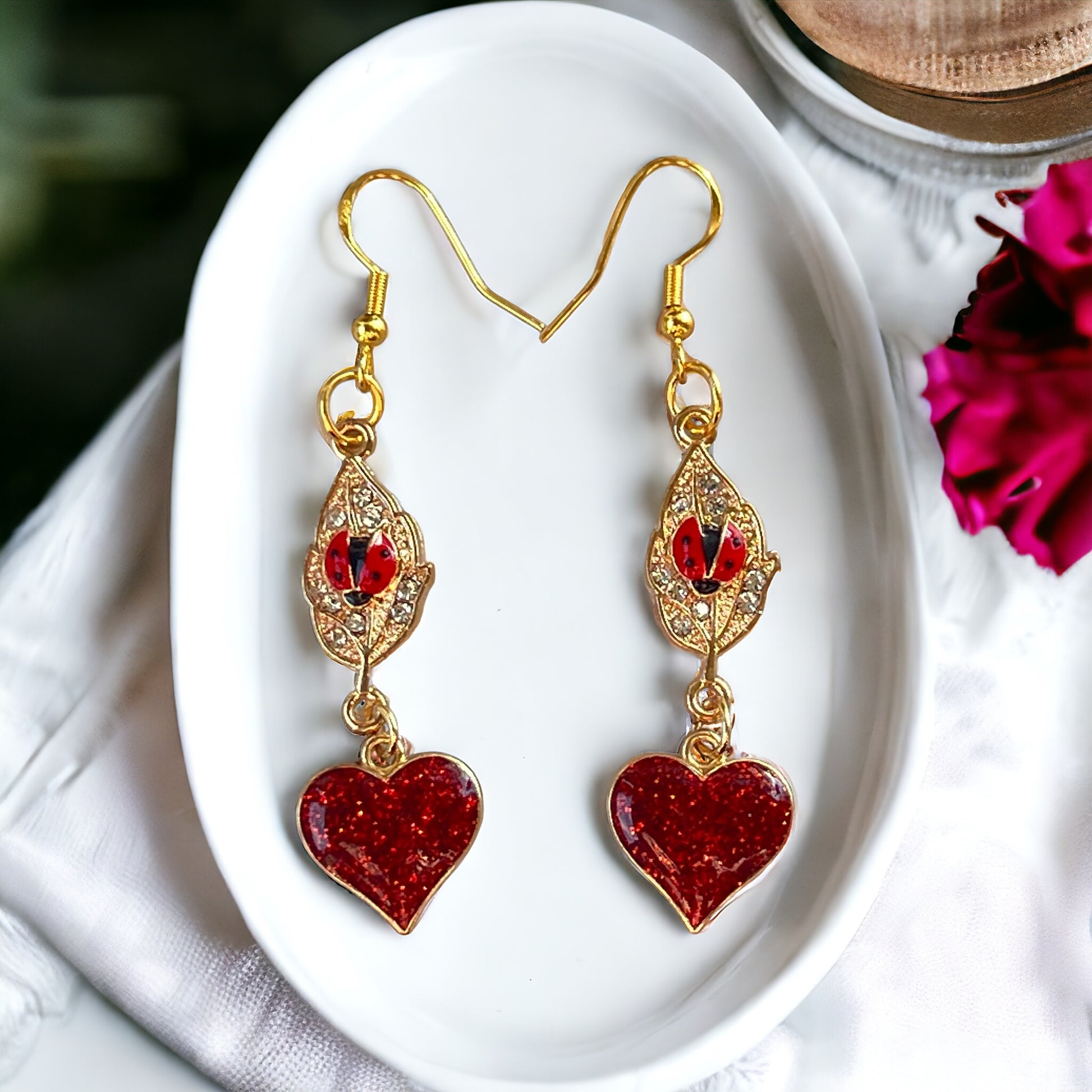 Ladybug & Heart Earrings – Whimsical Nature-Inspired Jewelry