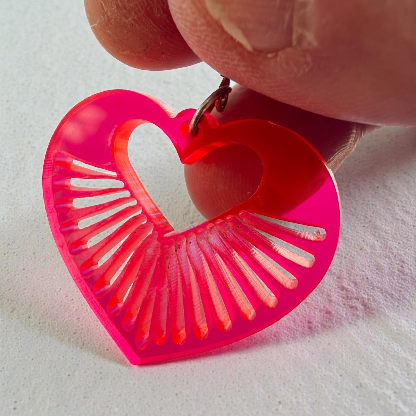 Hot Pink Radiant Heart Acrylic Dangle Earrings