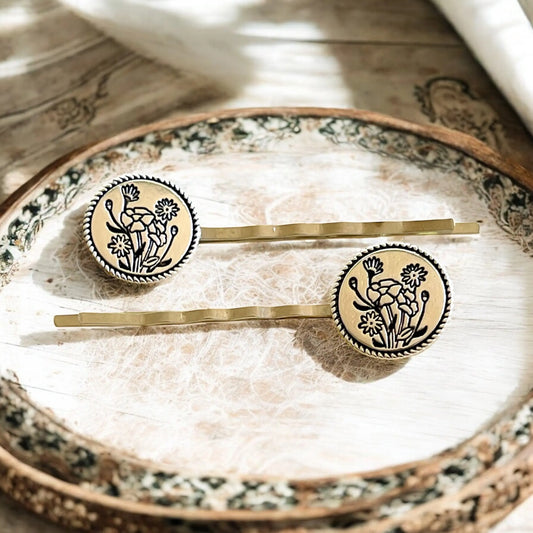 Antiqued Silver & Black Wildflower Hair Pins - Elegant Hair Accessories Be Grace Be Love Boutique