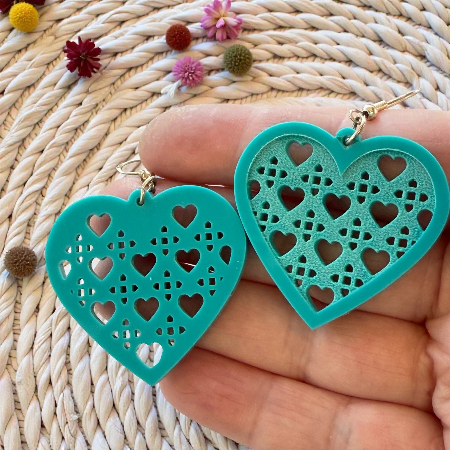 Turquoise Cutout Heart Earrings – Lightweight Boho Dangle Jewelry
