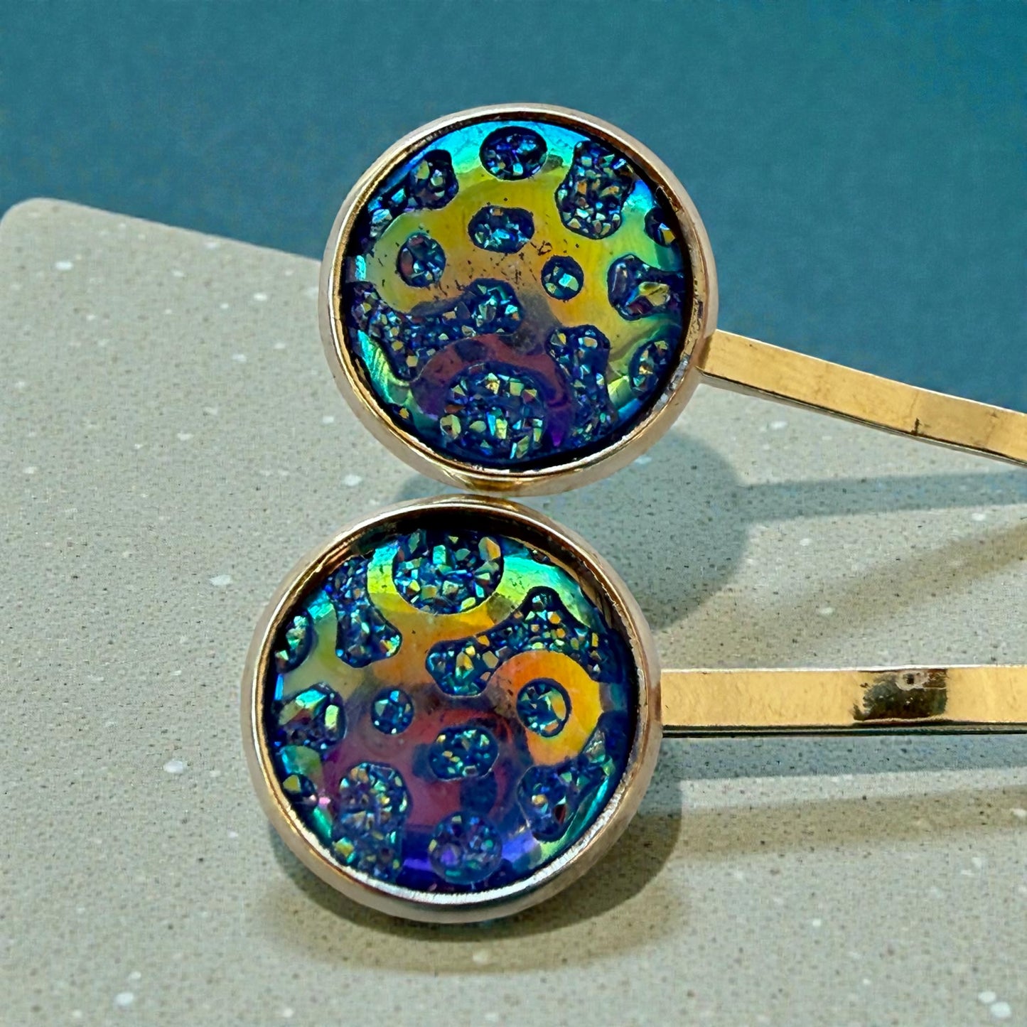 Iridescent Blue Galaxy Hair Pins – Silver Bobby Pins Set for Women