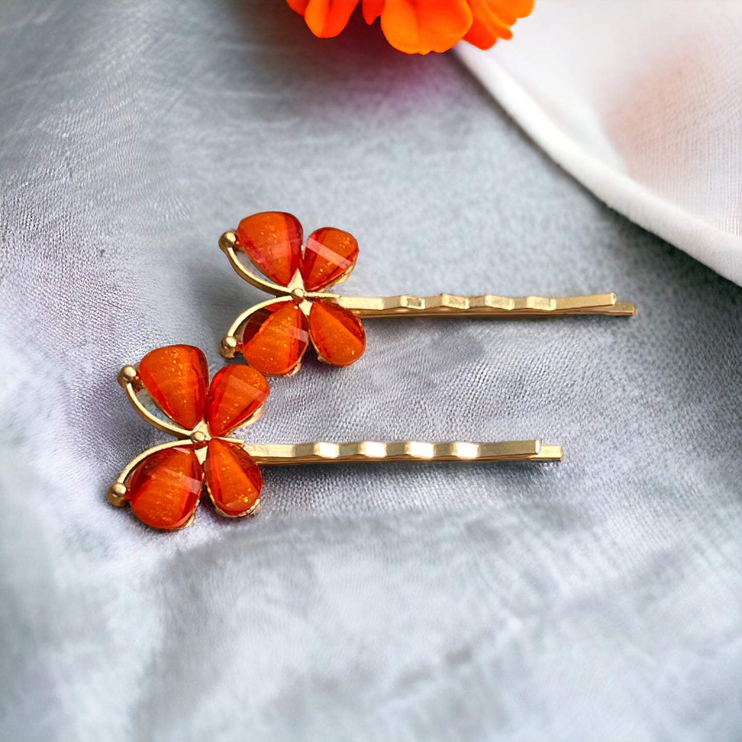 Orange Butterfly Hair Pins – Set of 2 Boho Spring Accessories