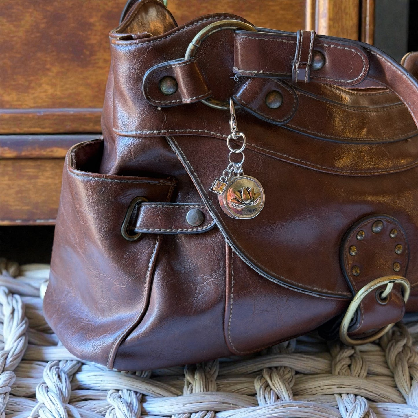 Just Breathe Lotus Purse Charm – Silver Bag Clip Keychain