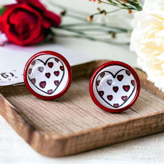 Red & White Heart Stud Earrings: Sweet & Romantic Accessories