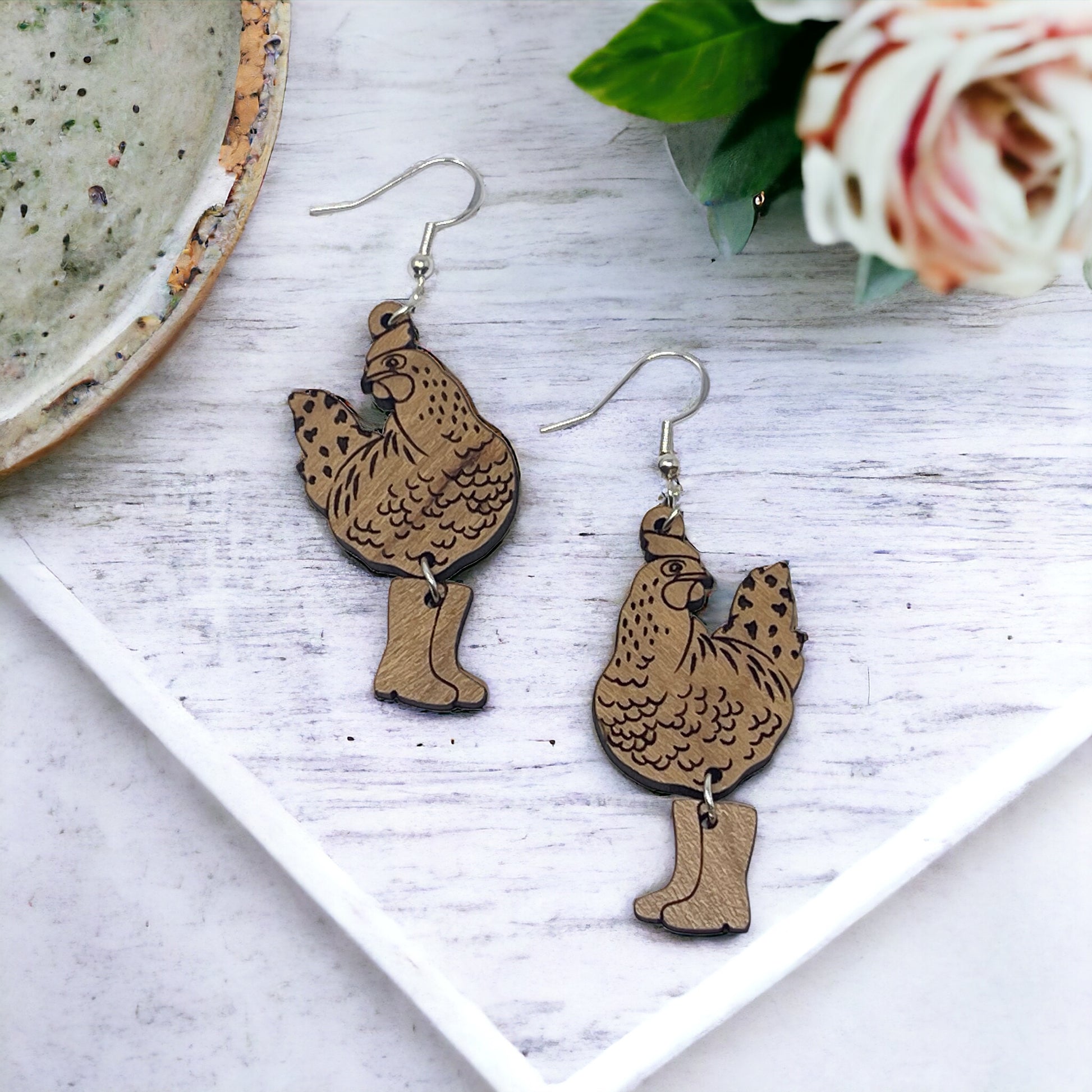 Chicken in Boots Earrings – Quirky Farmhouse Boho Jewelry
