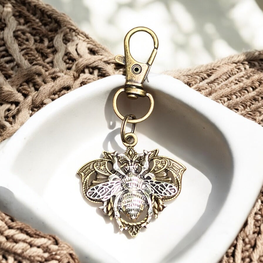 Gothic Bee Purse Keychain Charm - Steampunk Accessory