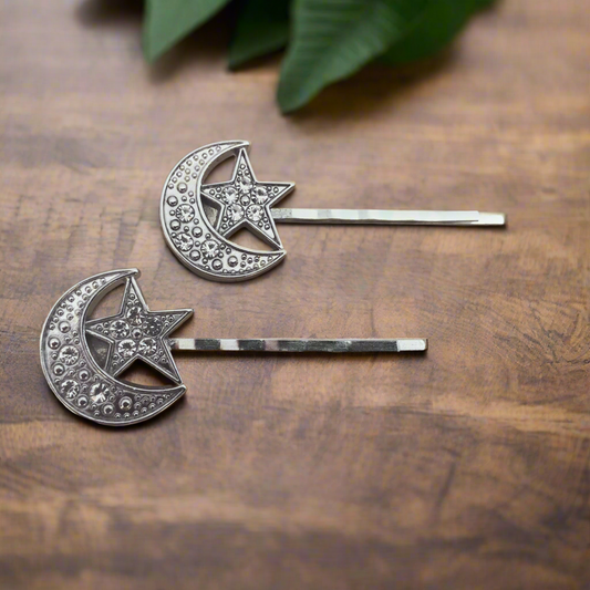 Moon & Stars Rhinestone Bobby Pins: Celestial Accents