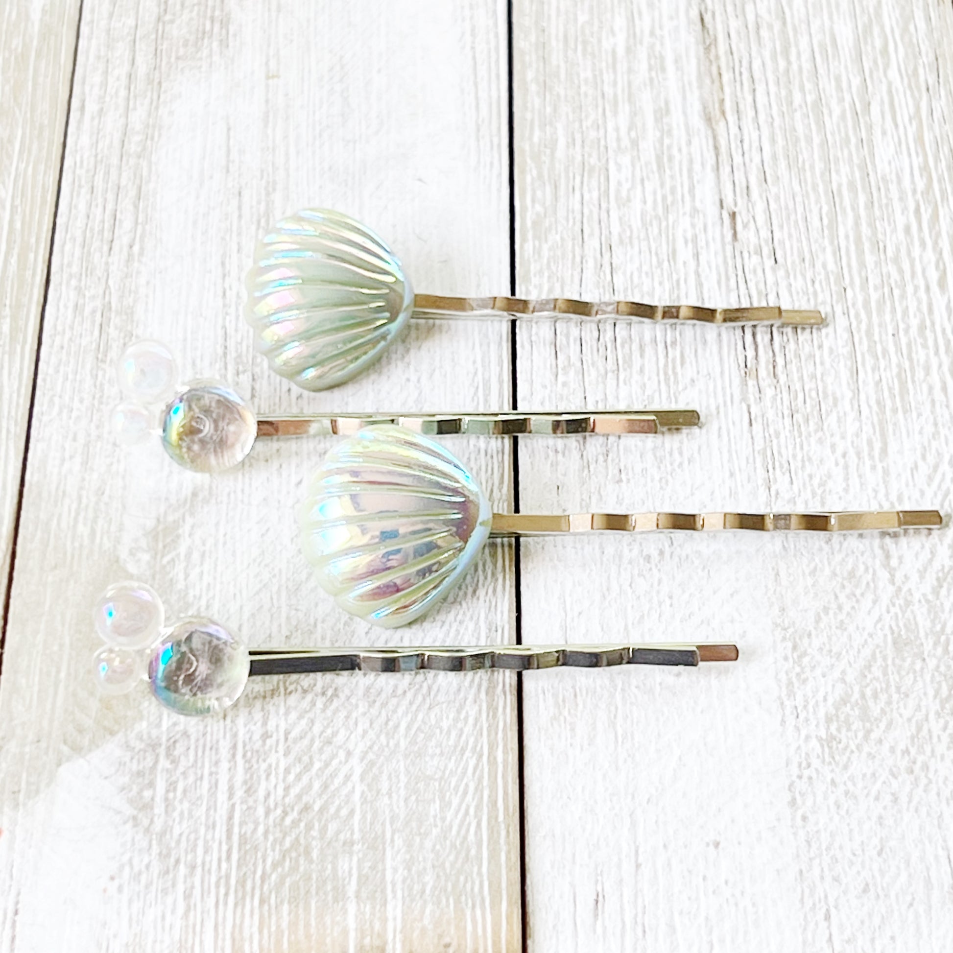 Iridescent Seashell & Bubble Hair Pins – Ocean-Inspired Hair Clips