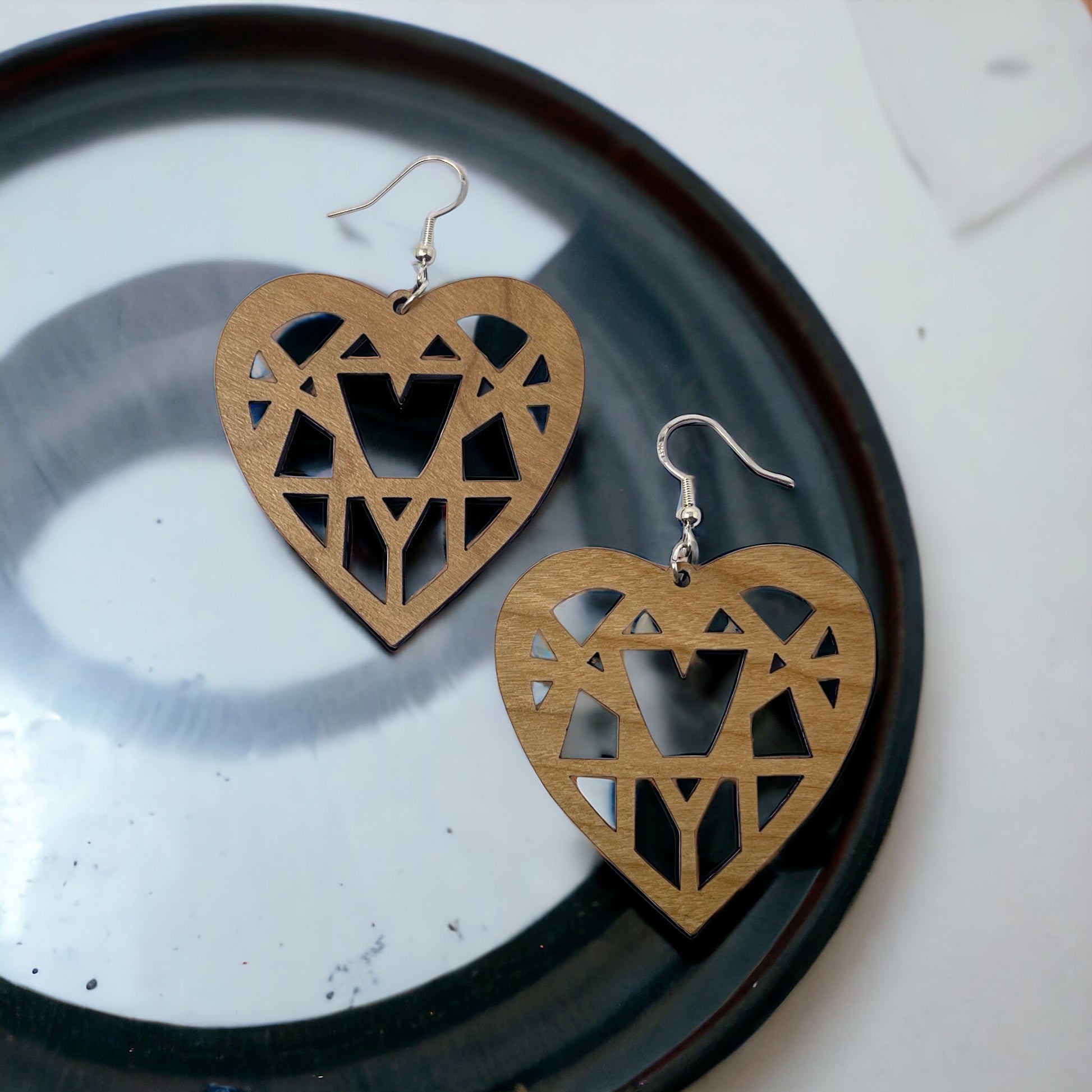 Geometric Heart Wood Earrings – Handmade Modern Love Jewelry
