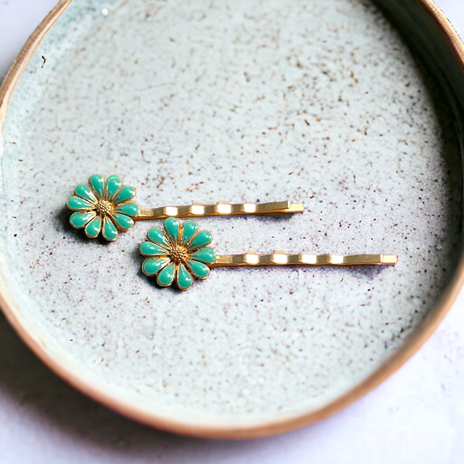Mint Green Wildflower Hair Pins – Set of 2 Cottagecore Accessories