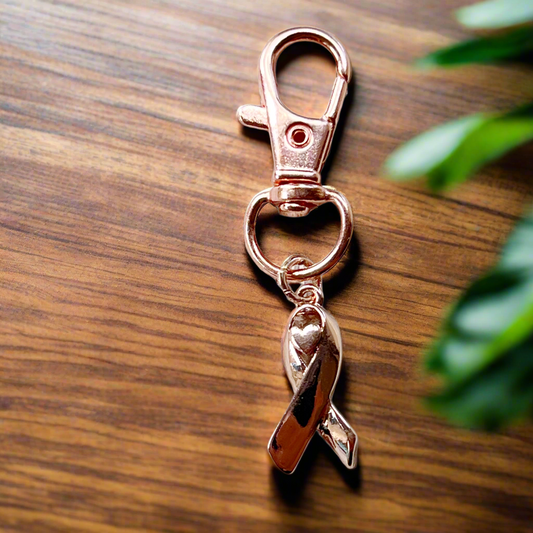 Rose Gold Cancer Awareness Ribbon Purse Charm