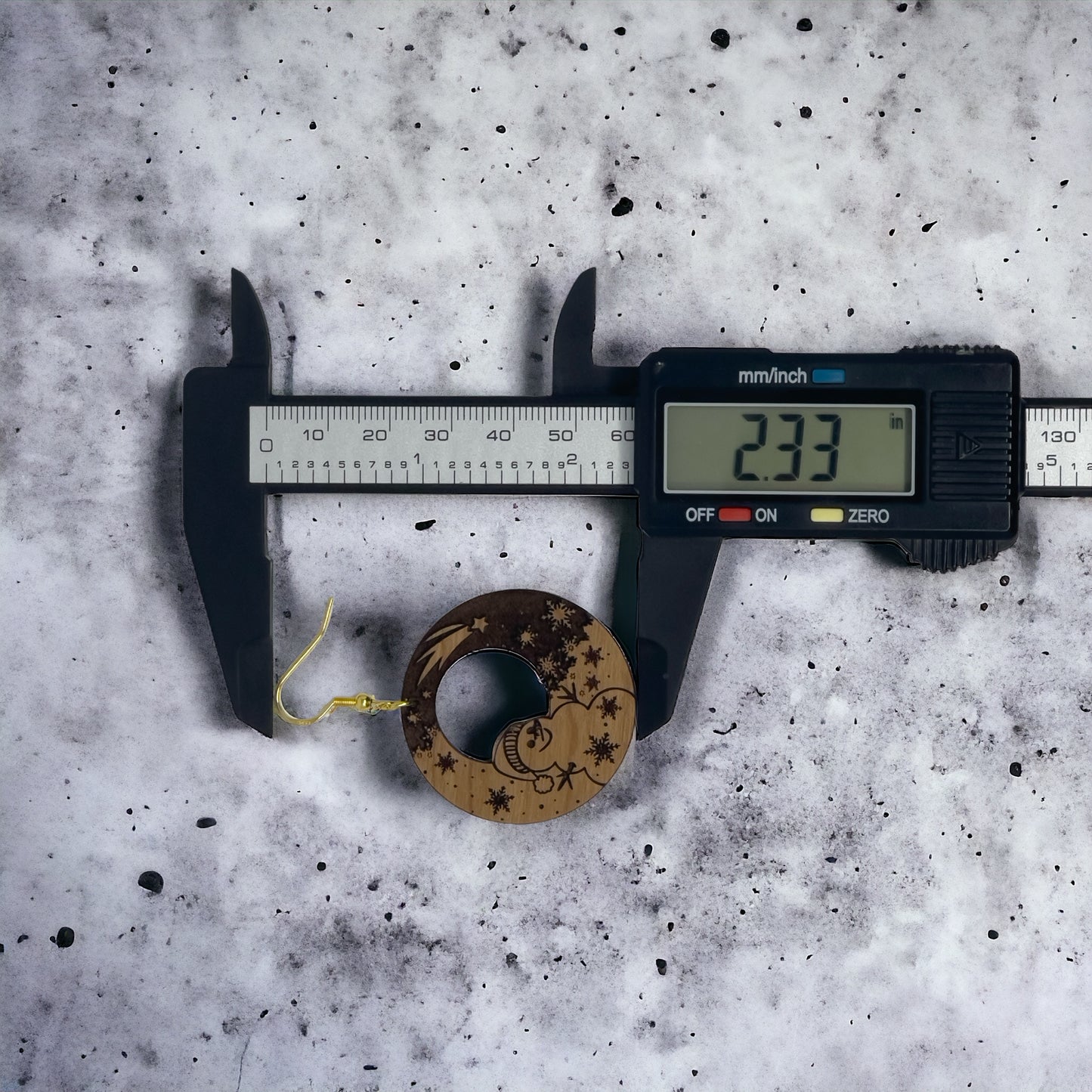 Snowman Moon Wood Earrings – Handmade Winter Holiday Jewelry