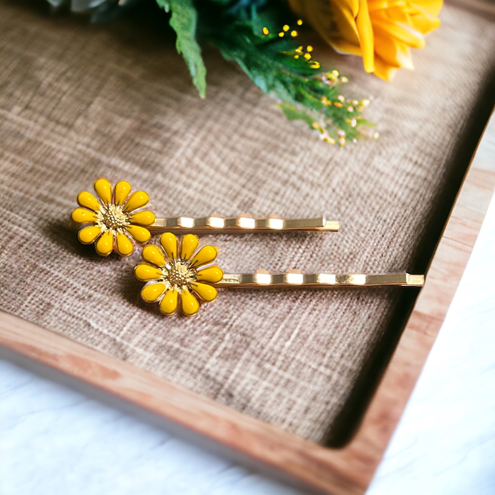 Yellow Wildflower Hair Pins – Set of 2 Cottagecore Accessories