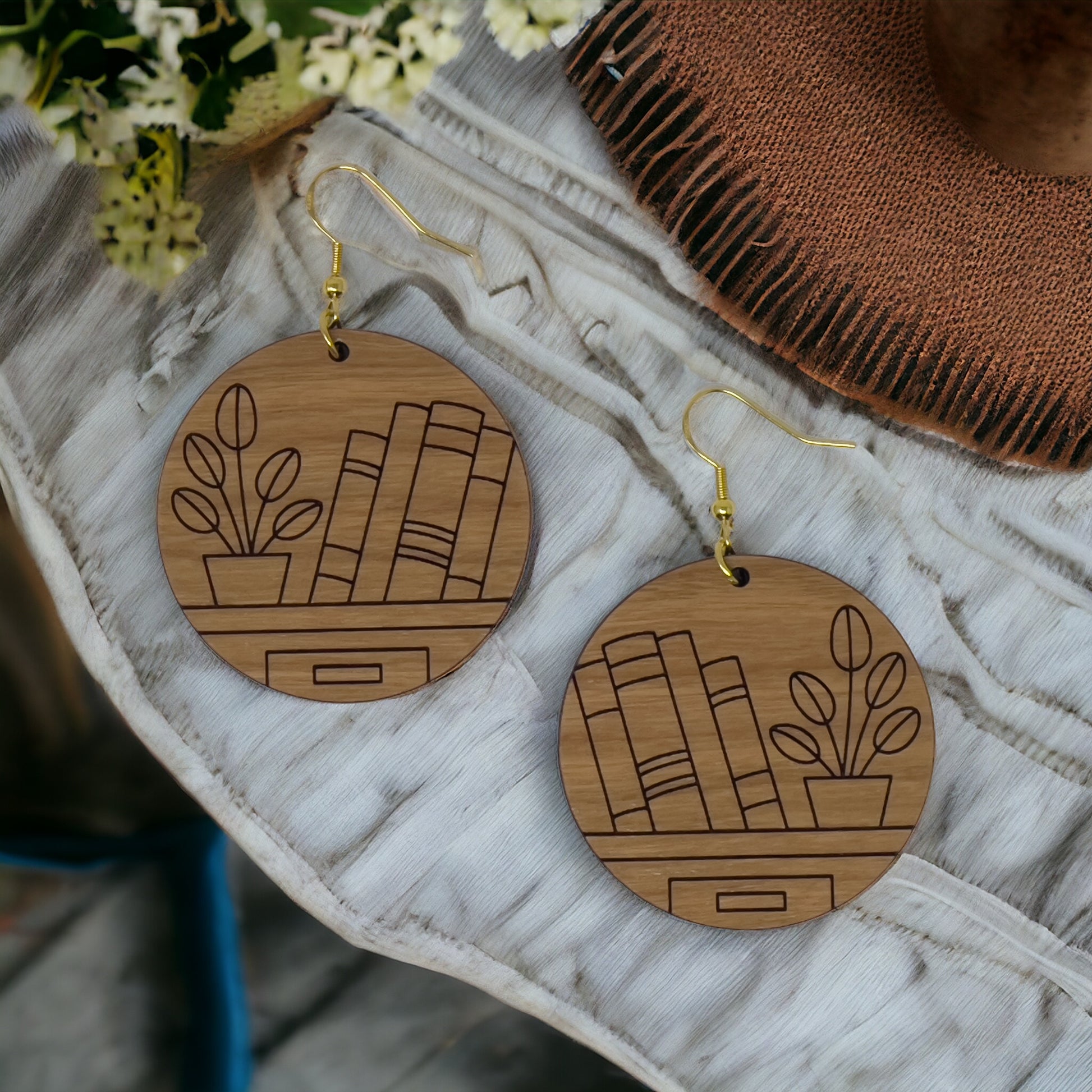 Bookshelf Wood Earrings – Boho Cottagecore Statement Jewelry