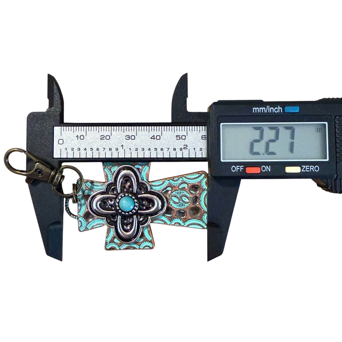 Turquoise Cross Purse Charm – Rustic Western Faith Accessory