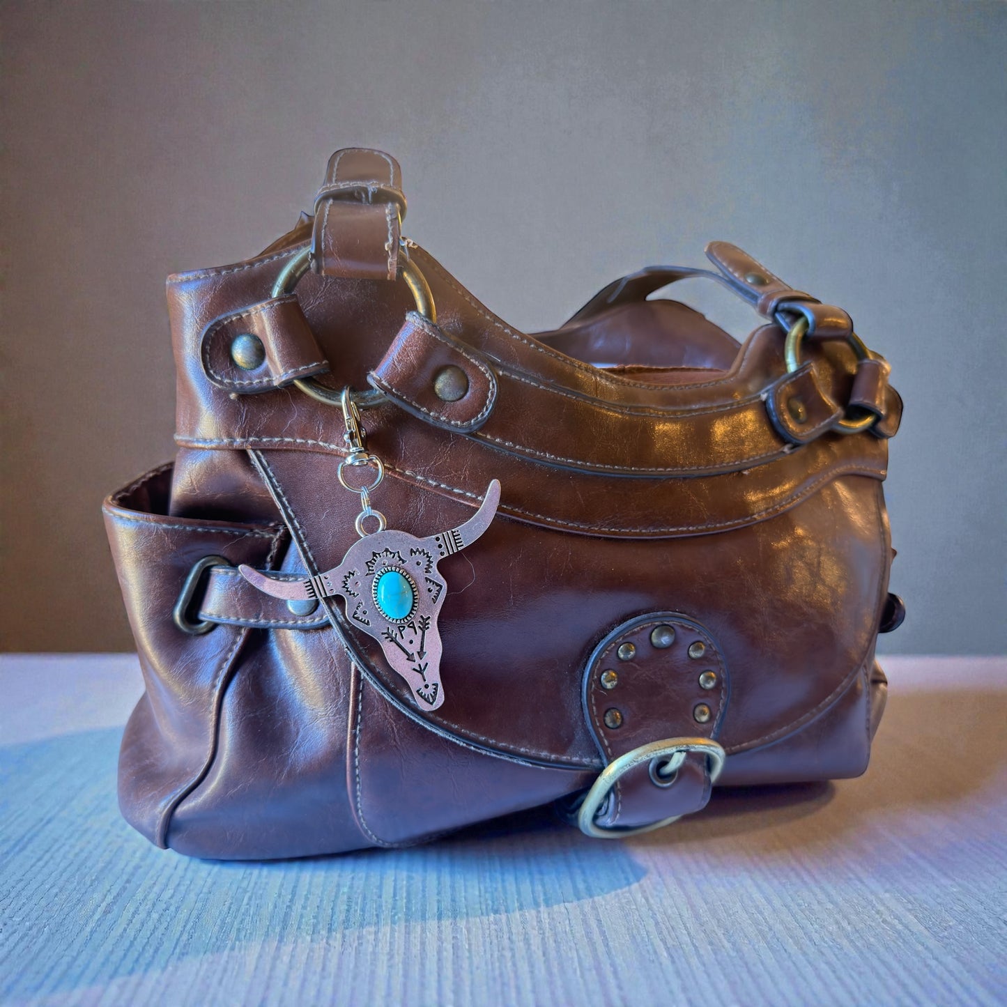 Turquoise Longhorn Purse Charm – Western Boho Bag Accessory
