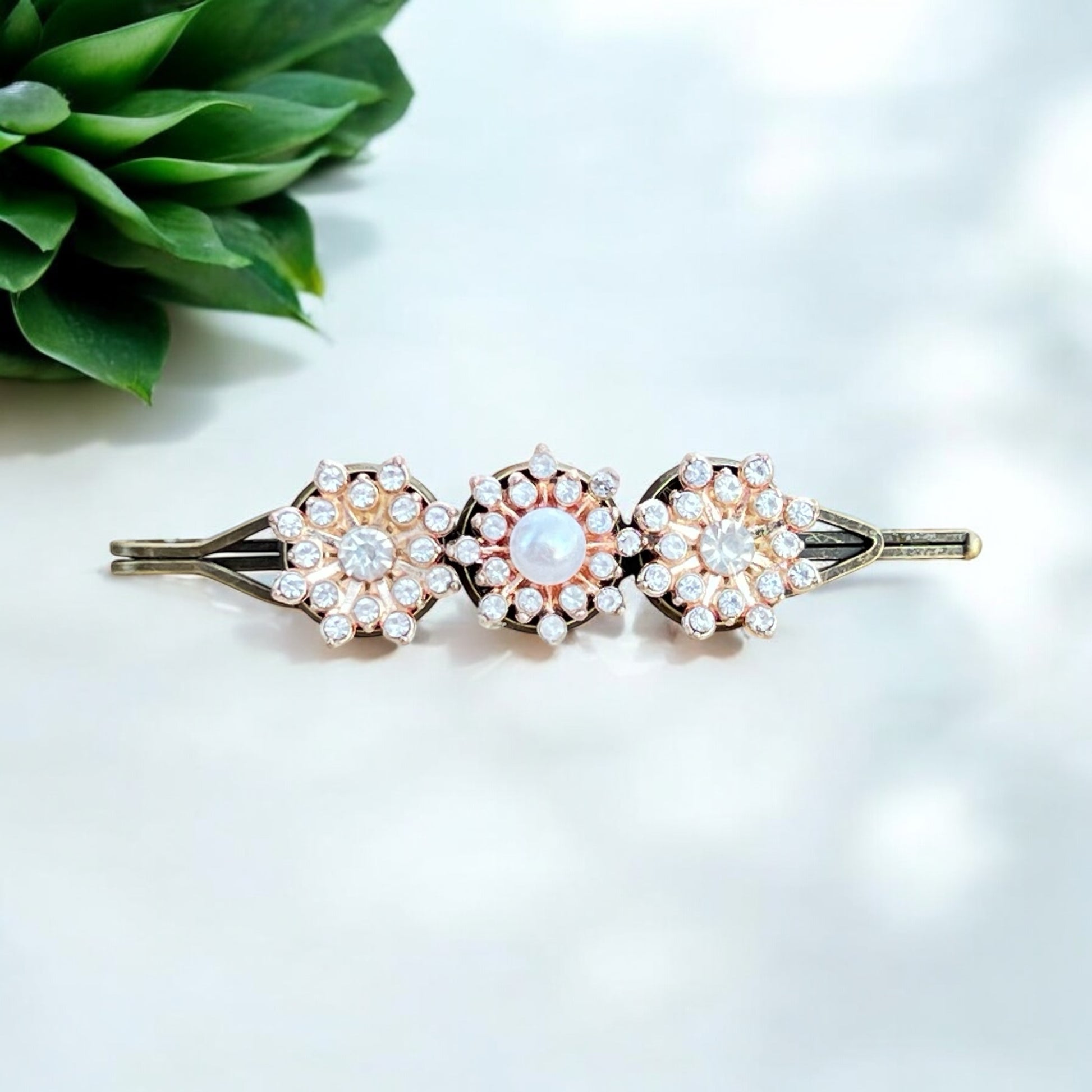 Vintage Pearl Hair Barrette – Handmade Rose Gold Bridal Clip