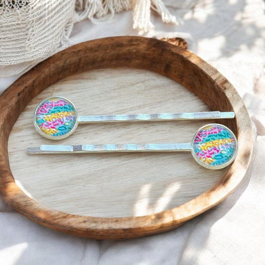 Spring Leopard Hair Pins – Set of 2 Pastel Animal Print Accessories