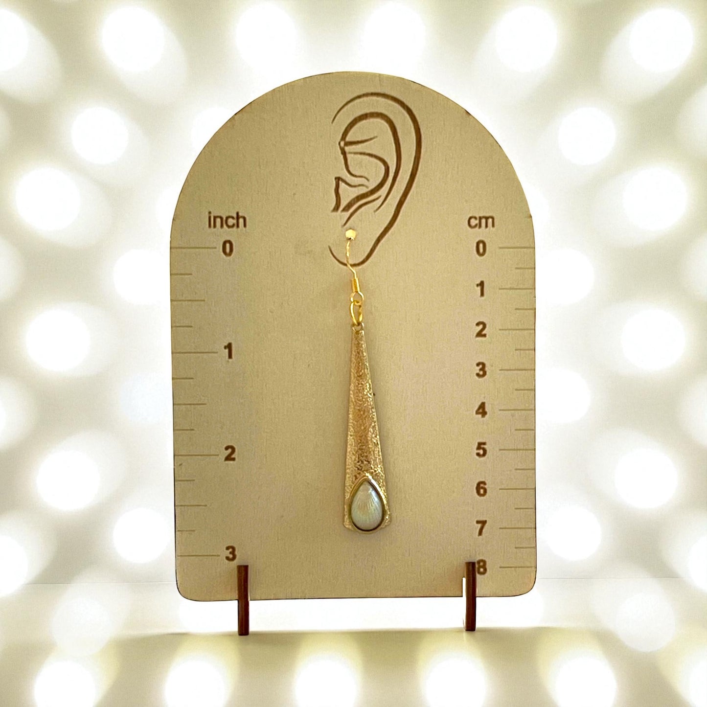 Textured Gold Teardrop Earrings – Iridescent Shell Dangles