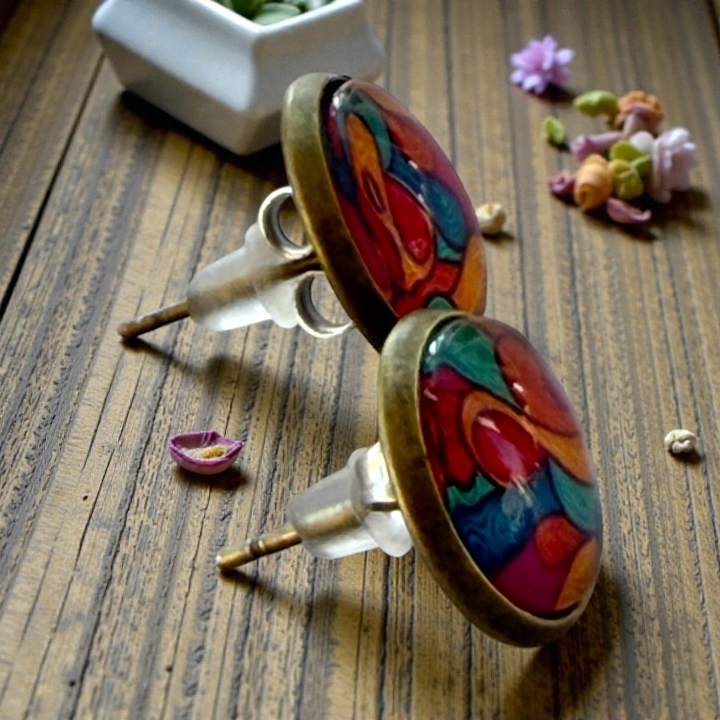 Colorful Abstract Stud Earrings – Boho Rainbow Dome Jewelry for Her