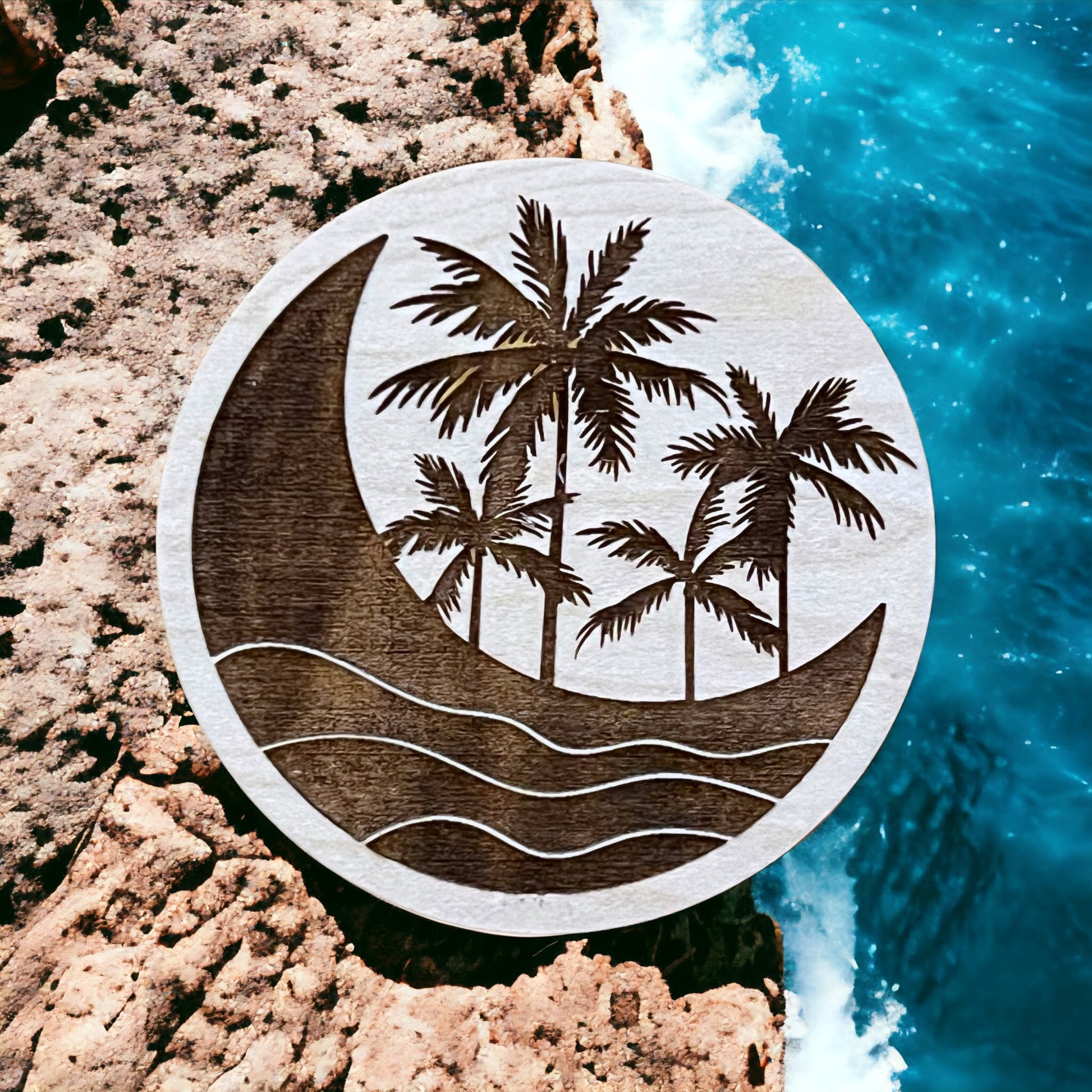 Tropical Moon Magnet – Coastal Beach Vibes Wood Decor