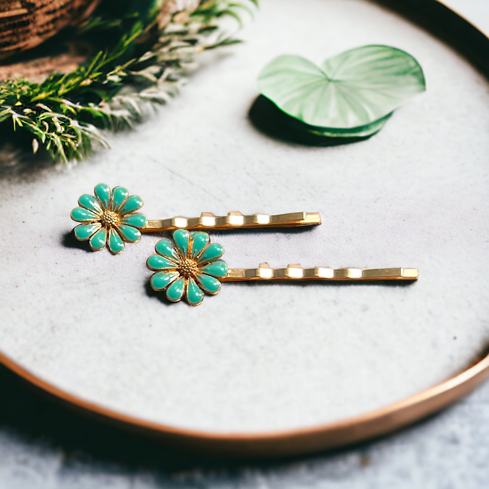 Mint Green Wildflower Hair Pins – Set of 2 Cottagecore Accessories