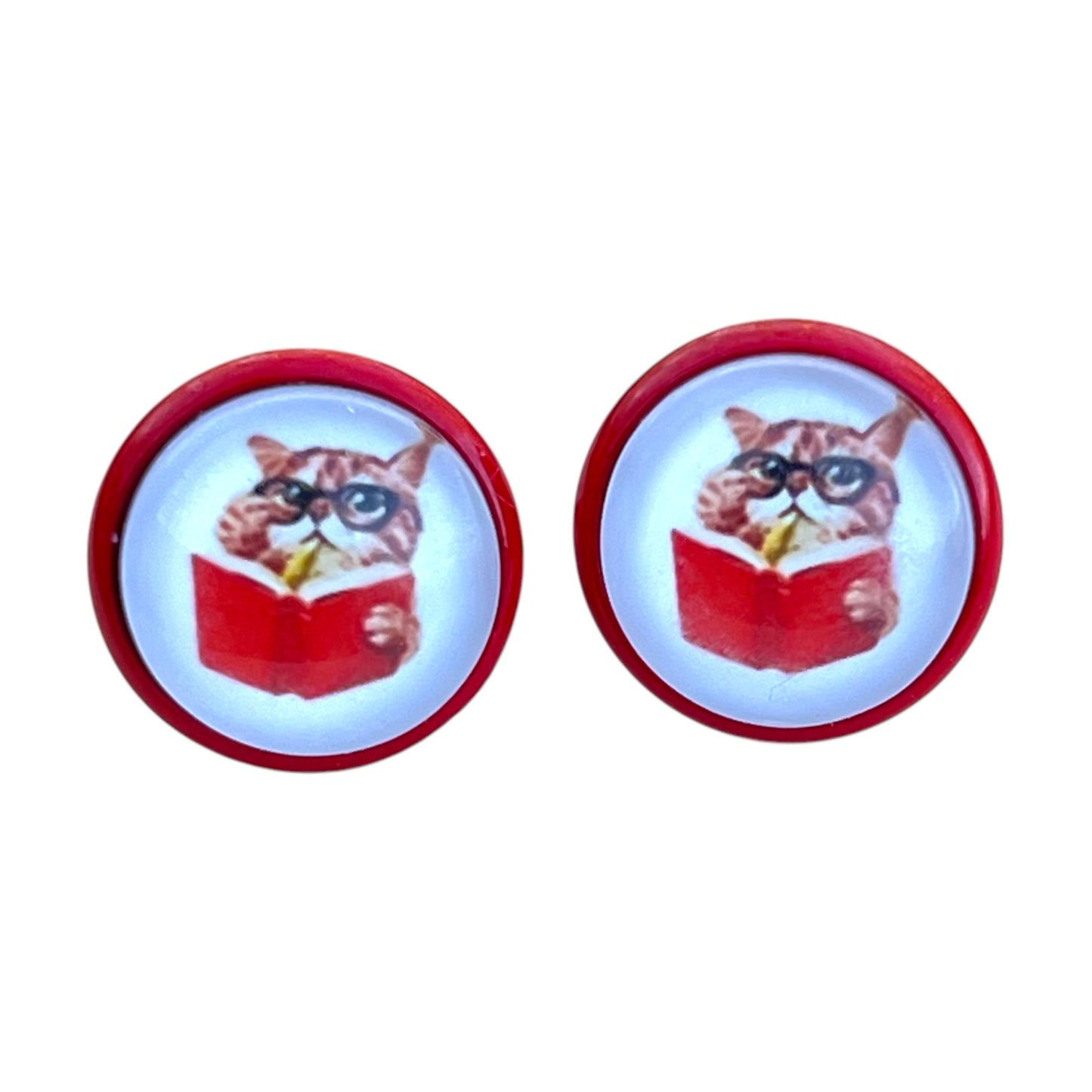Bookish Cat Stud Earrings – Handmade Gift for Readers
