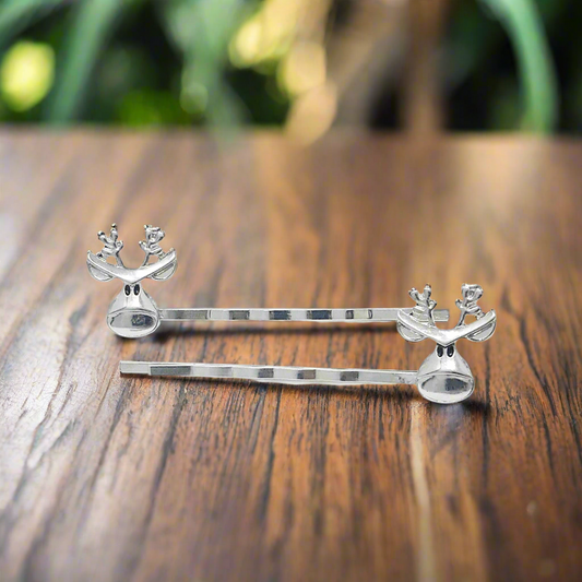 Silver Reindeer Christmas Hair Pins