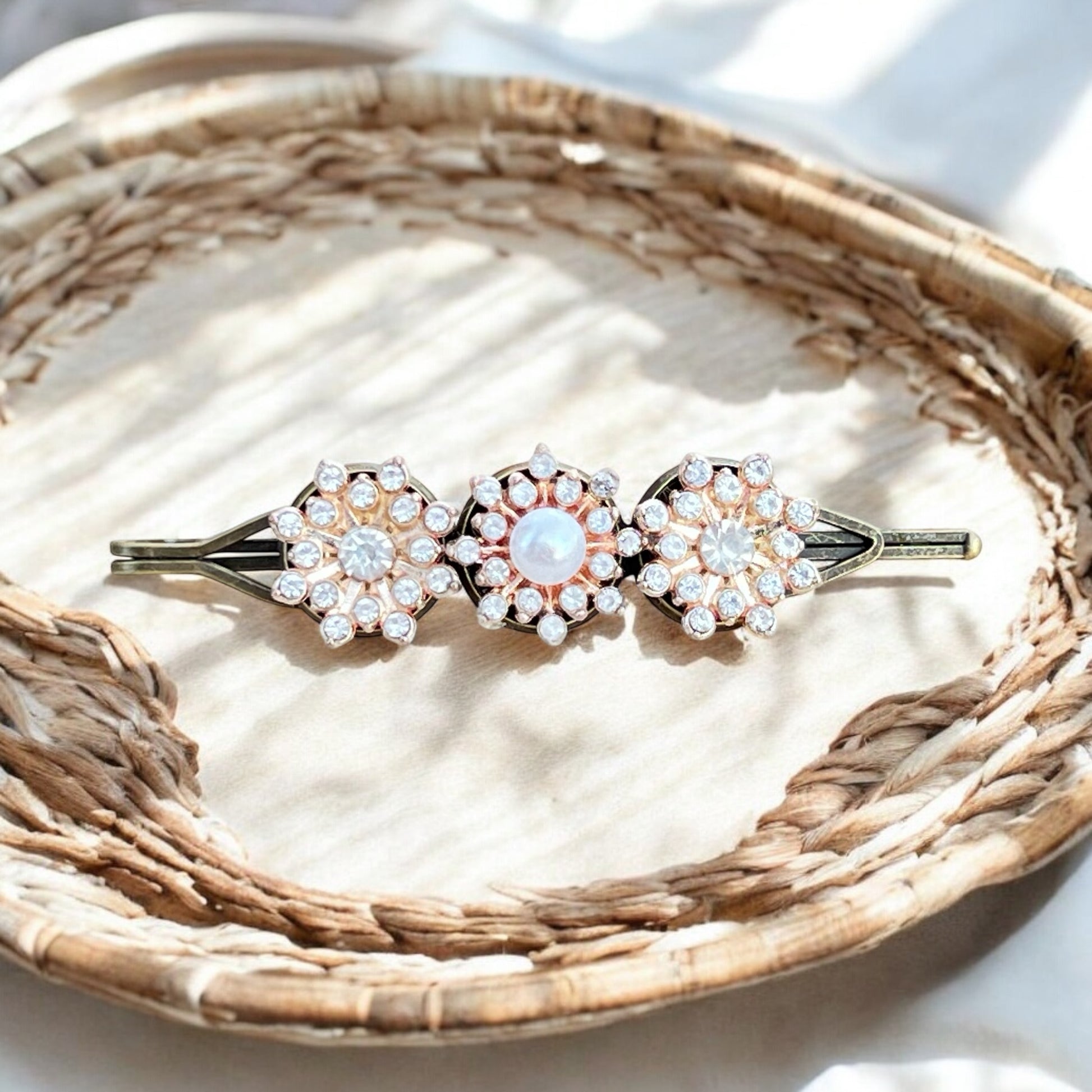 Vintage Pearl Hair Barrette – Handmade Rose Gold Bridal Clip
