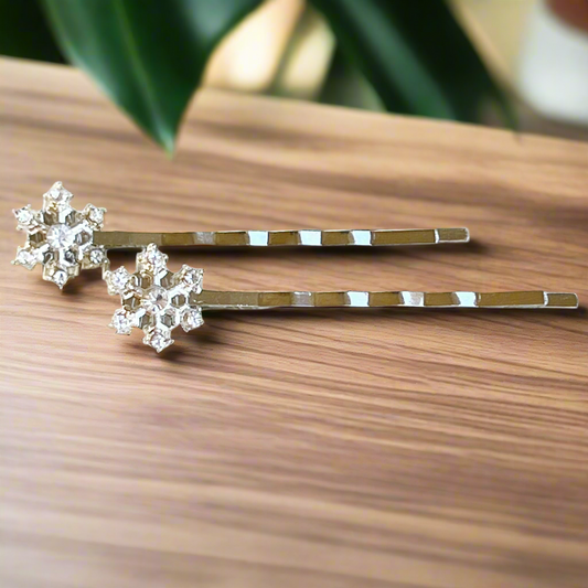 Rhinestone Snowflake Hair Pins - Whimsical Winter Bobby Pins