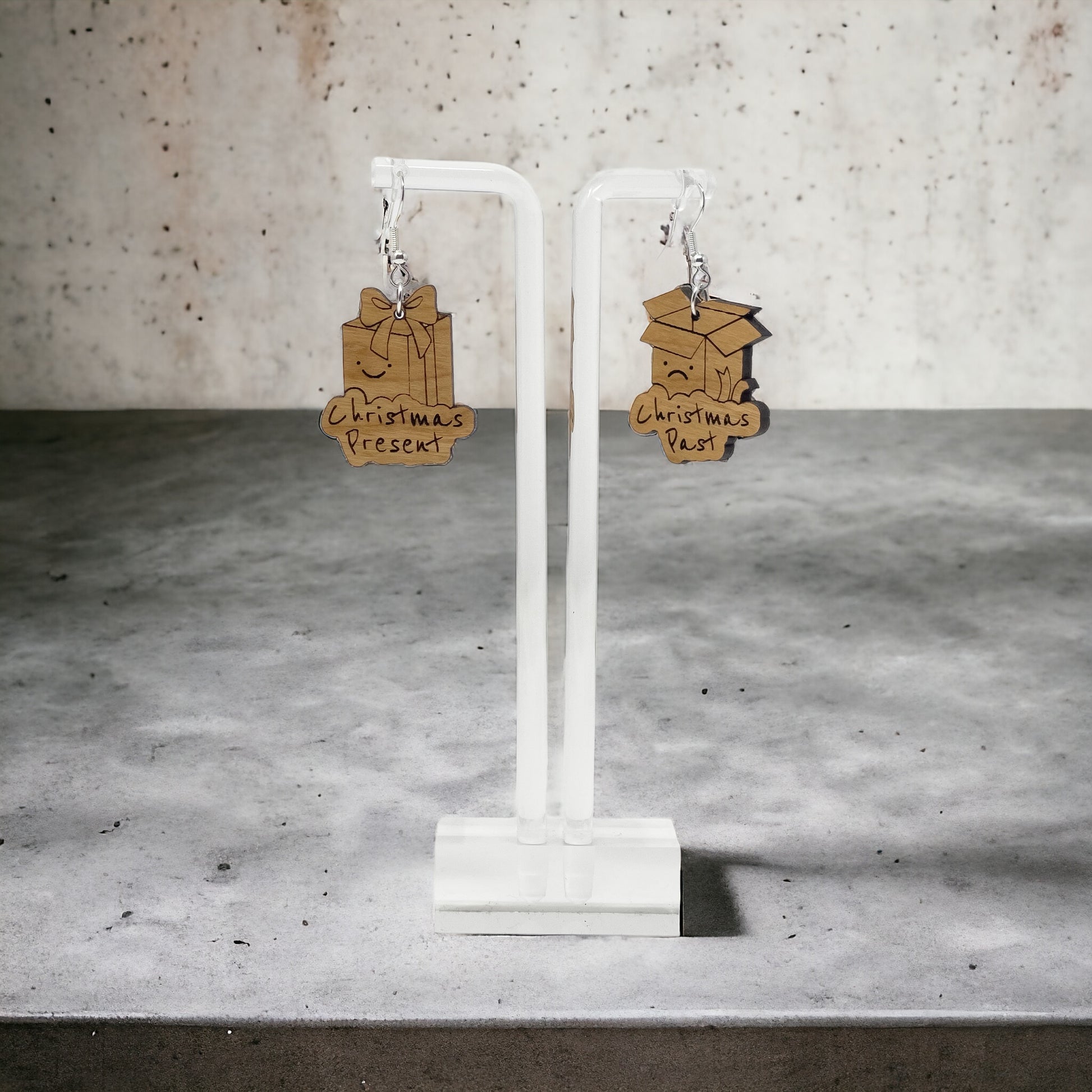 Christmas Present & Past Earrings – Funny Holiday Gift Box Jewelry
