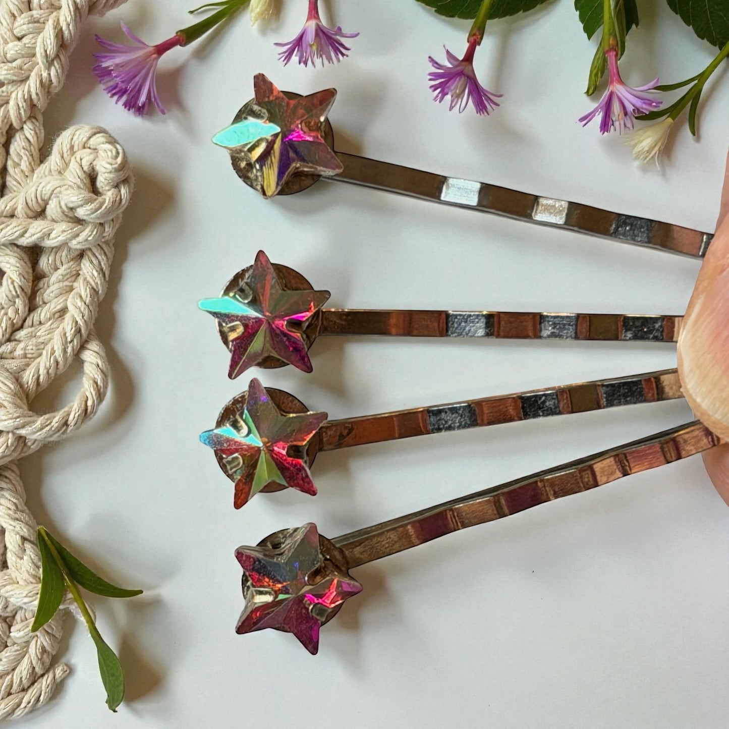 Iridescent Star Hair Pins for Women – Silver Celestial Bobby Pins