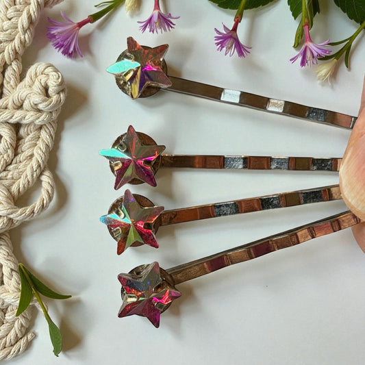Iridescent Star Hair Pins for Women – Silver Celestial Bobby Pins