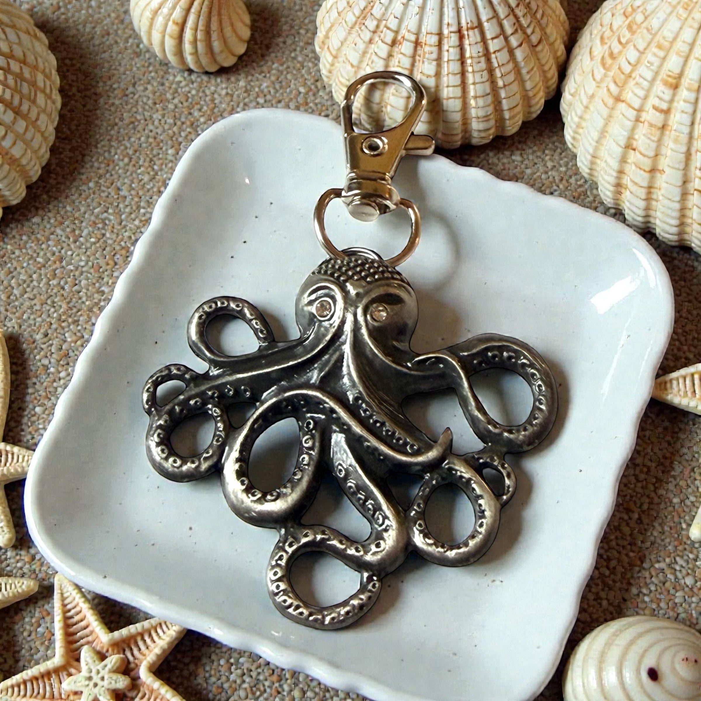 Silver Octopus Purse Charm – Coastal Nautical Bag Accessory Gift