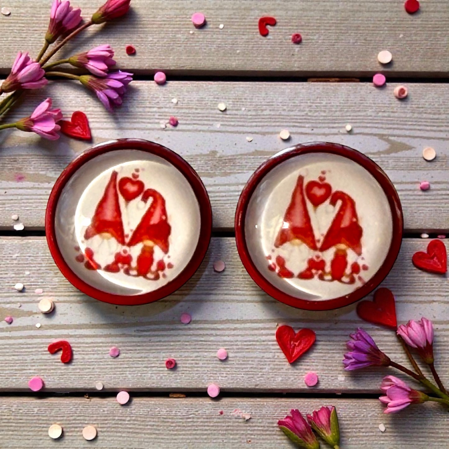Valentine Gnome Stud Earrings – Whimsical Red Holiday Jewelry