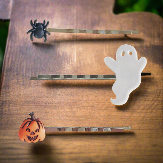 Halloween Pumpkin Ghost Spider Hair Pins Set of 3