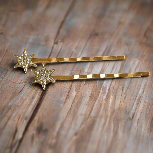 Gold Star Hair Pins – Sparkly Rhinestone Holiday Hair Clips for Christmas or NYE