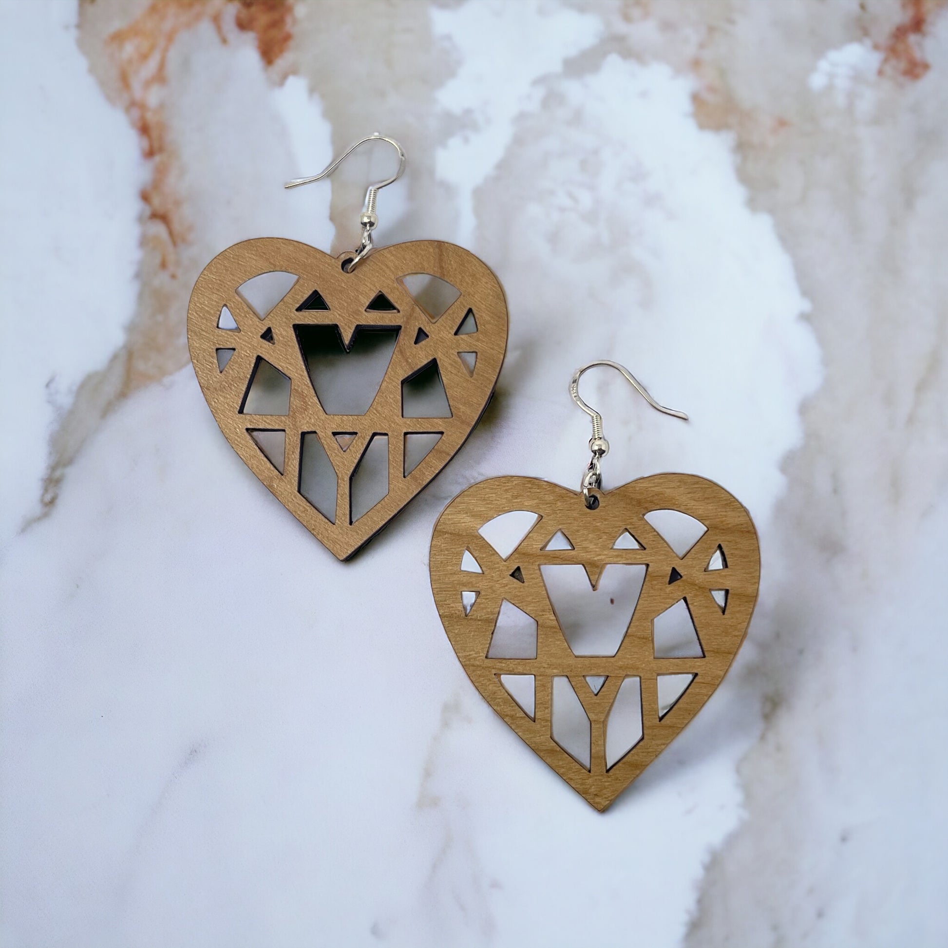 Geometric Heart Wood Earrings – Handmade Modern Love Jewelry