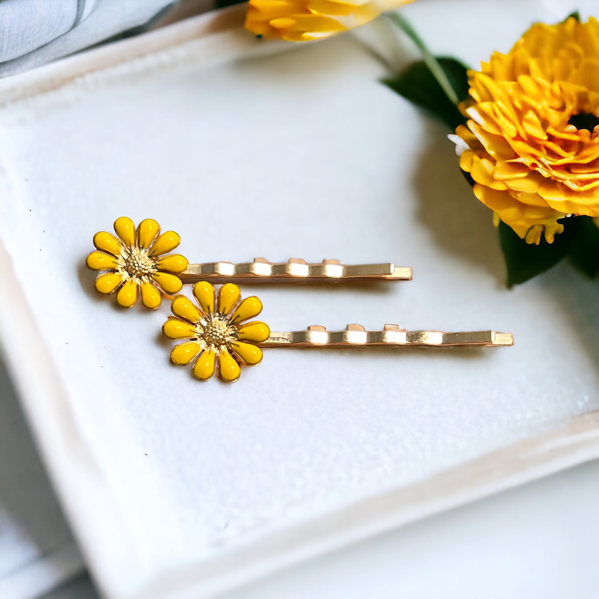 Yellow Wildflower Hair Pins – Set of 2 Cottagecore Accessories