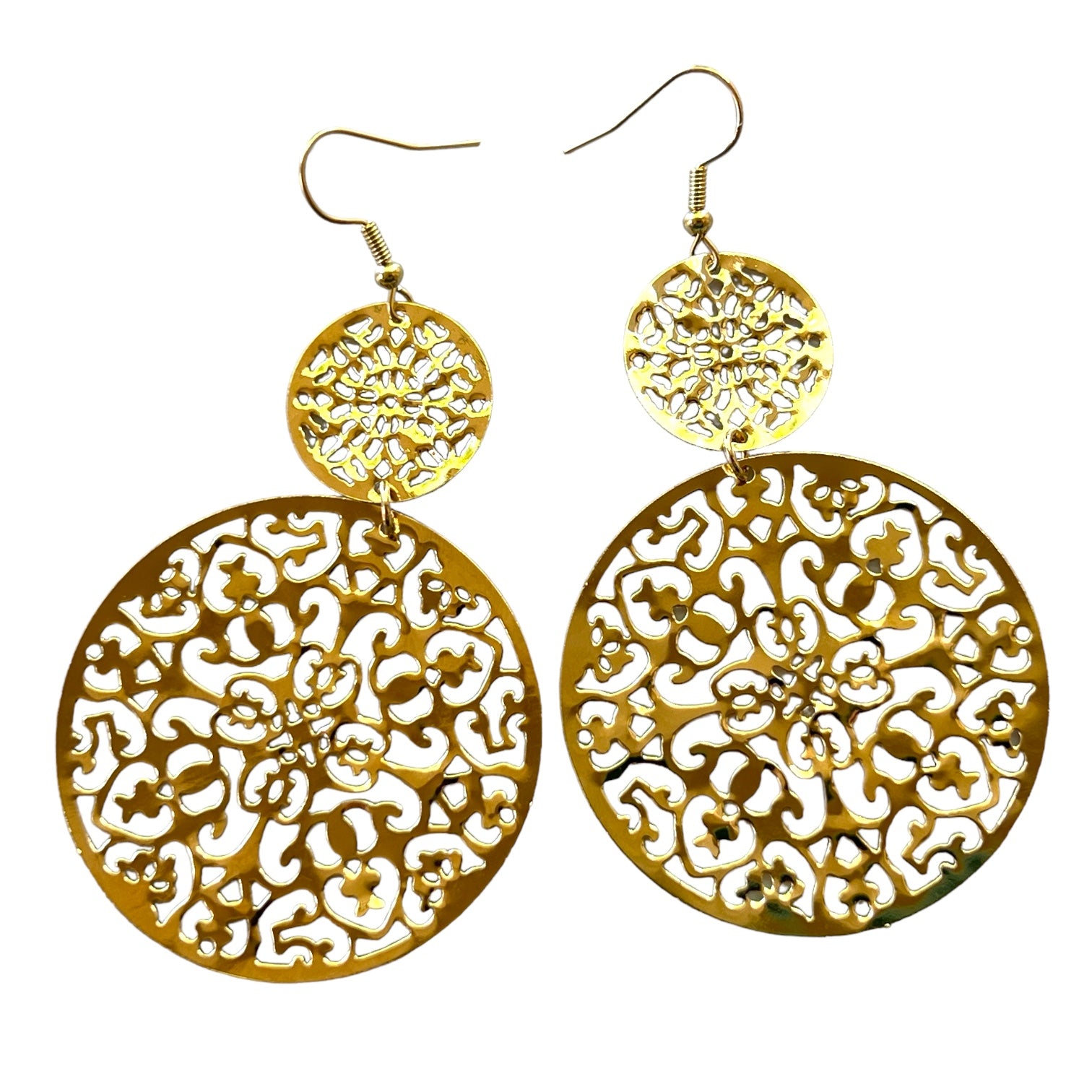 Gold Filigree Dangle Earrings – Elegant Round Jewelry