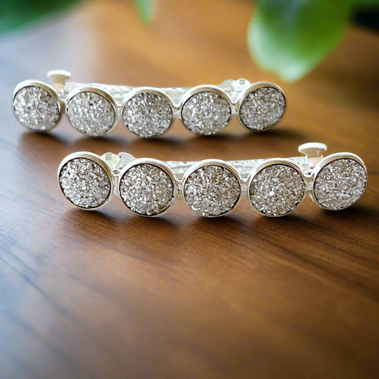 Metallic Silver Druzy Barrettes - Stylish & Elegant Hair Accessories