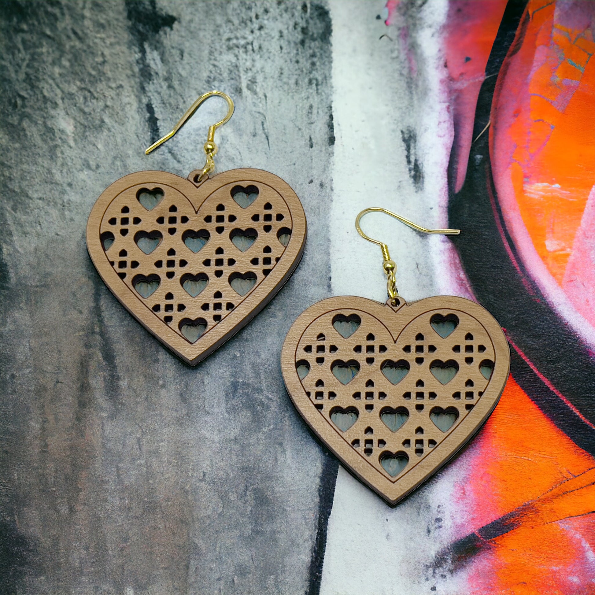 Geometric Heart Cutout Earrings – Bold Modern Wooden Love Jewelry