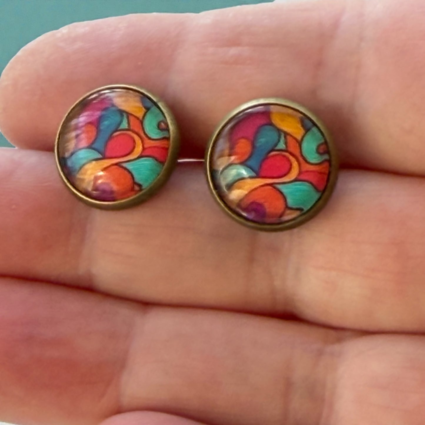Colorful Abstract Stud Earrings – Boho Rainbow Dome Jewelry for Her